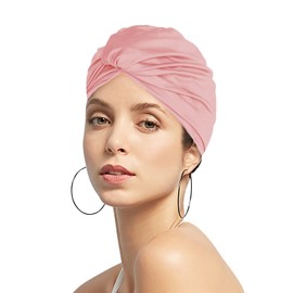 SJTJSPX Swimming Cap for Women Girls Swim Cap Pleated Fabric Turban Retro Bathing Cap Beach Hat for Long Hair Swimming Cap Elegance Shower Cap Non Waterproof