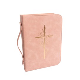 Bible Cover Case for Women – PU Leather Large Bible Case with Minimalist Debossed Design – Christian Bible Accessories for Girls & Women (Pink/Gold)