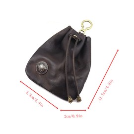 DTSFHTDAL Genuine Leather Coin Purse Small Coin Purse Key Bag Mini Wallet with Pull Cord Style Coin Pouch for Women Men(Brown)