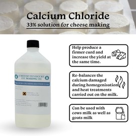 Calcium Chloride Solution for Cheese Making, Enhance Cheese Texture and Yield, Ideal for Home Cheese Makers and Cheese Enthusiasts, Food-Grade, Easy-to-Use Liquid Formulation - 1 Litre