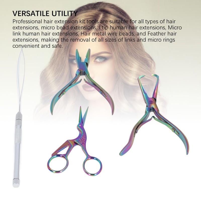 4pcs Hair Extension Tools with Pliers Wire Loop Beading Hook