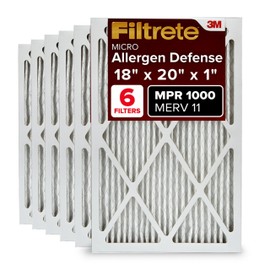 Filtrete 18x20x1 AC Furnace Air Filter, MERV 11, MPR 1000, Micro Allergen Defense, 3-Month Pleated 1-Inch Electrostatic Air Cleaning Filter, 6 Pack (Actual Size 17.81x19.81x0.81 in)