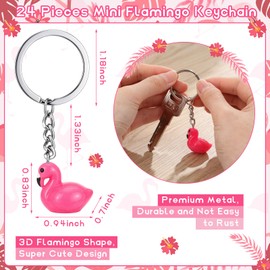 Equsion 24 Pack Pink Flamingo Keychain Bulk Flamingo Party Favors Bulk Mini Resin 3D Keychains Tropical Key Rings for Hawaii Themed Party Luau Summer Beach Decorations Guest Gift