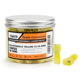 YMYP 120Pcs/60Pairs Nylon Spade Connector Kit - Female and Male Yellow 12-10 AWG - Quick Disconnect Electrical Wire Connectors - Tinned Copper Insulated Terminals for Automotive Electronics Crimp