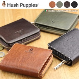 Hush Puppies Italian Leather Cowhide Round Zipper Bifold Wallet (Navy)
