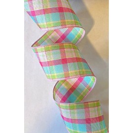Plaid 5 YDS SPRING PLAID WIRE EDGE RIBBON for BOW  WREATH BASKET LANTERN 2 1/2" WIDE