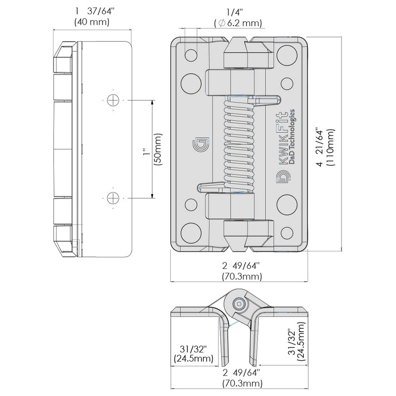 D&D Technologies KF3SPS KwikFit Polymer General Purpose Gate Hinge, for