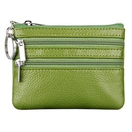 YueJieSelected Ladies Genuine Leather Wallet with Key Ring, Green, Urban Minimalism