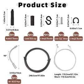 AMSGANK Bicycle Brake Cable Set, Bicycle Universal Brake Cable Kit with Inner Stainless Steel Wires for Front Brake and Rear Brake, Handbrake Cable End Caps, V-shaped Brake Cable Guide Tube etc