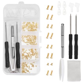 Gold Eyeglass Repair Tool Kit Eye Glass Repair Kit Eye Glasses Repairing Screwdriver Set with Eyeglass Screws, Nose Pads, Small Screwdriver, Tweezers for Glasses Sunglasses Watch Clock Repair