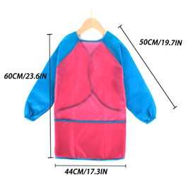 2 Pack Kids Art Smock Kids Waterproof Painting Apron Children's Artist Apron with Long Sleeve and 3 Pockets for Age 5-8 Years (Blue+Pink)