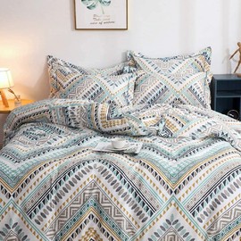 Boho Duvet Cover Queen, 100% Cotton Chic Bohemian Bedding Sets 3 Pieces Bohemian Shabby Chic Queen Duvet Cover for All Seasons, 1 Duvet Cover and 2 Pillowcases with Zipper Closure (Boho, Queen)