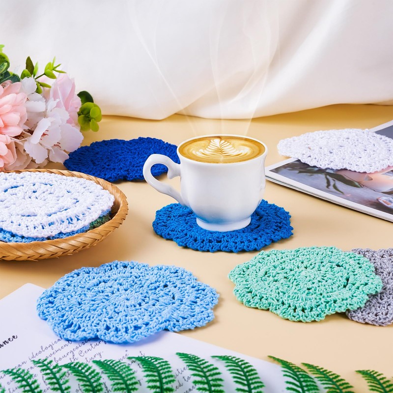 Handship 4 Inch Winter Crochet Lace Coasters Set of 12,