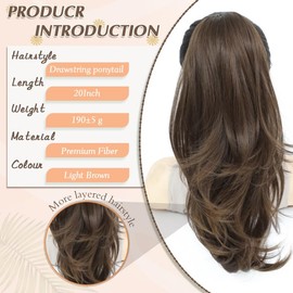 Nexyshe Ponytail Extensions Drawstring Ponytails Hair Extensions 20inch Wavy High Layered Pony Tail Hair Pieces for Women Big Base Hair Ponytail Extension for Ladies
