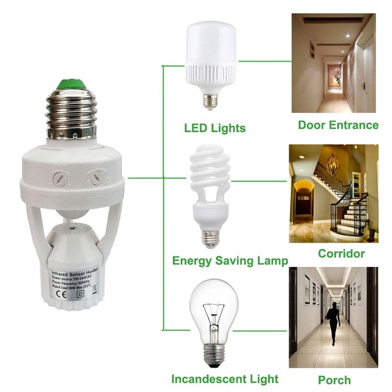 PIR Motion Sensor Light Socket,E26/E27 Smart Lamp Bulb Holder Adapter