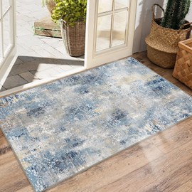 Season wind 2x3 Abstract Small Carpet Washable Blue Area Rugs Doormat for Entryway Living Room Bedroom Washing Room Non Slip