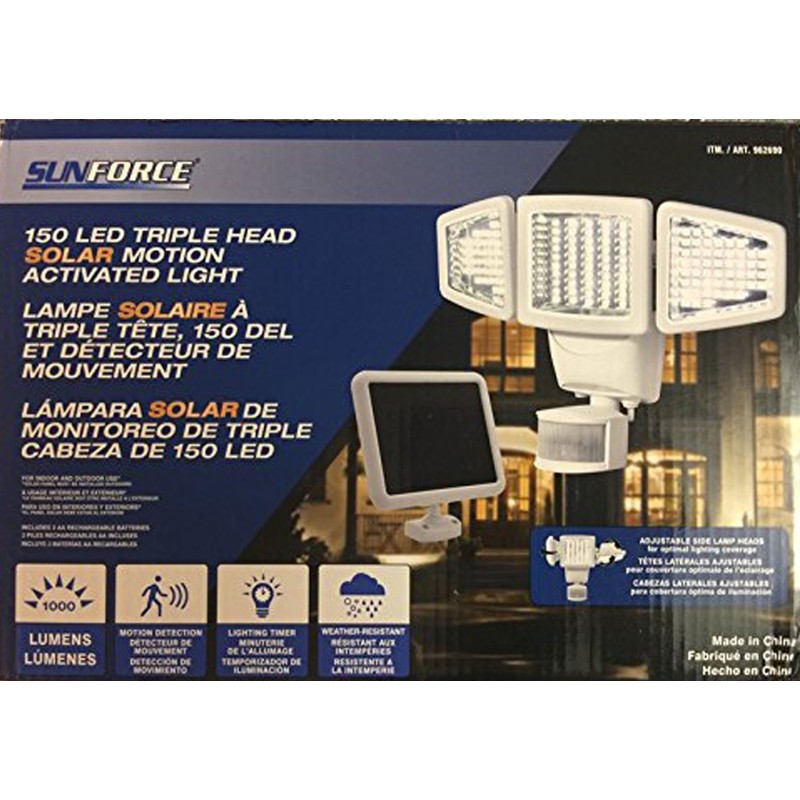 Sunforce 82153 Solar Motion-activated Triple Head 150-led Light, 1000 Lumen