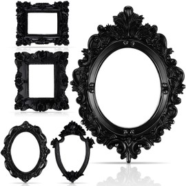 Yalikop 5 Pcs Vintage Mini Picture Frames Small Antique Resin Photo Frame Wall Hanging for DIY Jewelry Display Photography Christmas Photo Holiday Party Decoration (Black)