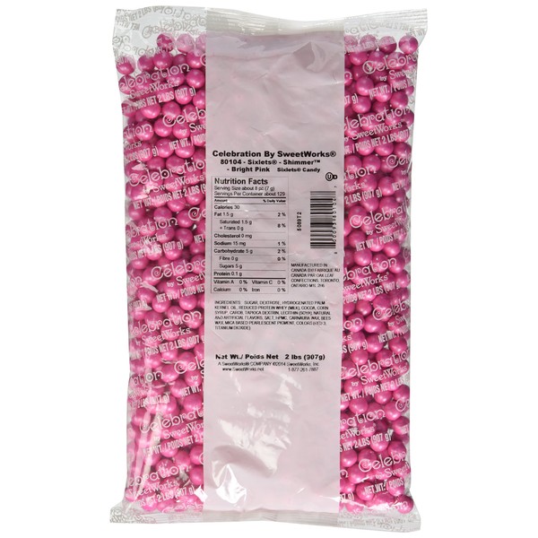 Sweetworks Sixlets Shimmer, Bright Pink, 2 Pound