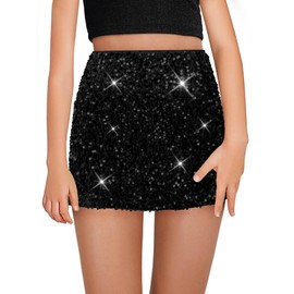 Haloumoning Girls Sequin Skirt High Waisted Mini Skirts Sparkle Glitter Party Skirts 5-14 Years Black
