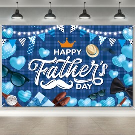 Happy Fathers Day Banner Decorations 70.9x45.3in Extra Large Size Father's Day Backdrop Banners Party Supplies Background for Photograph Indoor Outdoor Family Celebrations Wall Door Home Decor(blue)