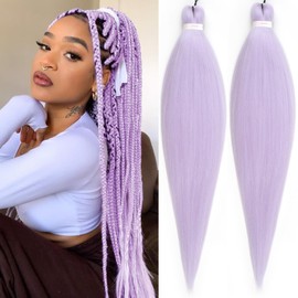 Unionbeauty Pre Stretched Braiding Hair 26 Inch 2 Packs Light Purple Braiding Hair for Box Braids Yaki Texture Hot Water Setting Easy Braid Crochet Hair Extensions Synthetic Braiding Hair(Lavender#)