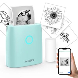 JADENS Mini Sticker Printer-2 Inch Bluetooth Thermal Pocket Printer,Inkless Portable Printer for Study Notes,Photos, Memos,Lists,Gifts,Journals:_1 Printer (Green)+1 Roll label