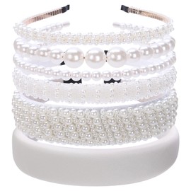 Zifengcer Pearl Headbands for Women, 6 Pack White Faux Pearl Hair Accessories, Wedding Bridal Hairbands,diademas para mujer de moda,fashion accessories,beaded headband