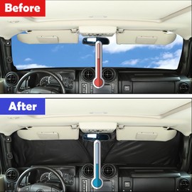 Car Windshield Sun Shade with Storage Pouch Compatible with Hummer H2 2003-2009, Reflective 240T Material Sun Visor with Mirror Cut-Out, Foldable Sun Shield for Heat and UV Protection (H2)
