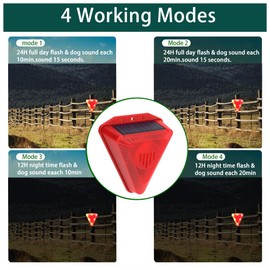 QXMH Solar Sound and Light Alarm: Siren Sound Alarm LED Warning Strobe Flashing Light, 129db Dog Barking & Gunshot Sound, 4 Modes, 6 LEDs Flash Warning Strobe Alarm System