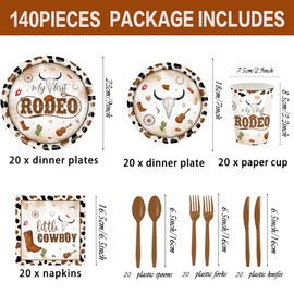 140 Pcs Western Cowboy Tableware 1st Rodeo Birthday Party Decorations Blue My First Rodeo Decorations for Boy