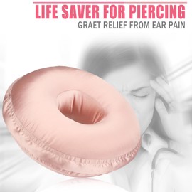 Satin Ear Piercing Pillow Removable Cover Luxury Cnh Pillow with Ear Holes for Ear Pain Side Sleepers Washable Large Donut Pillows Head Neck Support Coral