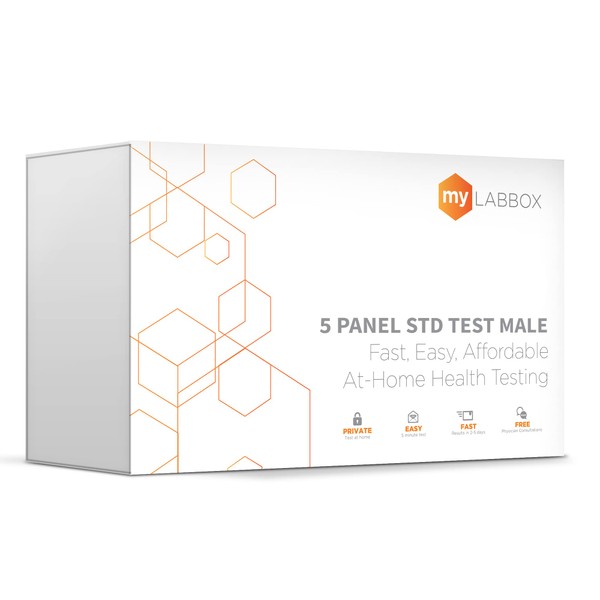 myLAB Box - Home Std Test for Men, Easy Test Kit for HIV 1 and 2, Chlamydia, Gonorrhea, and Trichomoniasis, at Home STD Testing for Men, 5 Panels