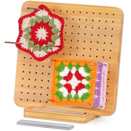 Lifewit 7.7" Crochet Blocking Board with 20 Pegs, Bamboo Granny Square Blocking Board for Knitting and Crochet Projects, Blocking Mats for Crocheting, Crocheting Accessories Gifts for Crocheters