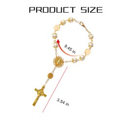 Zpana Rosary Cross Car Rearview Mirror Charm, 2PCS Hanging Vehicle Rear View Beads Pendant Decors, Religious Blessing Auto Interior Decoration Accessories, Universal for SUV RV Truck(Gold)