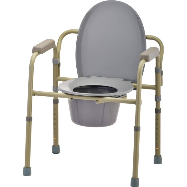 NOVA Medical Products Folding Commode, Over Toilet and Bedside Commode, Comes with Splash Guard/ Bucket/ Lid, Gray, 1 Count