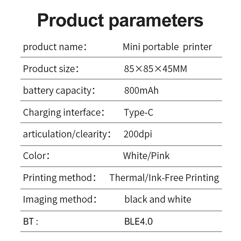 2Inches Mini Pocket Printer Portable Thermal Printer Machine Wireless BT