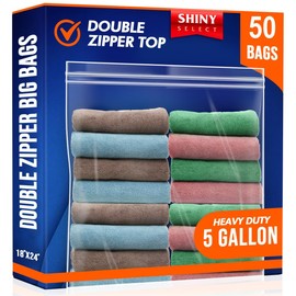 [ 50 COUNT ] 5 GALLON Jumbo Storage Bags for Food Freezer Extra Large Plastic Bags Double Zipper Top for Seasonal Clothing, Moving, Vacation, Organization 18" x 24" (50)