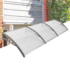 samanoya 120"x40" Door Window Outdoor Awning Modern Patio Cover UV Rain Protection One-Piece Polycarbonate Hollow Sheets (Gray Holder)