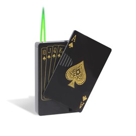 Jet Torch Lighter Green Flame Ace of Spades Design Cool Lighters Refillable Butane Windproof Poker Lighter Adjustable Flame for BBQ,Candle,Gift for Men/Women (Without Gas) (Gold King) (Gold Joker)