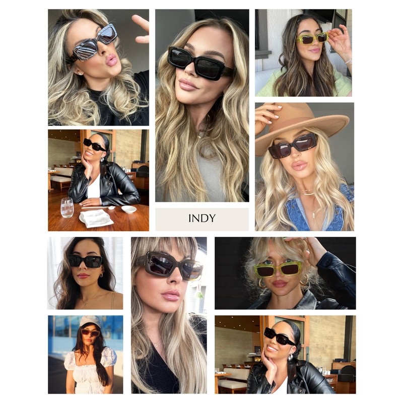 DIFF Indy Designer Rectangular Sunglasses for Women Polarized UV400, Black