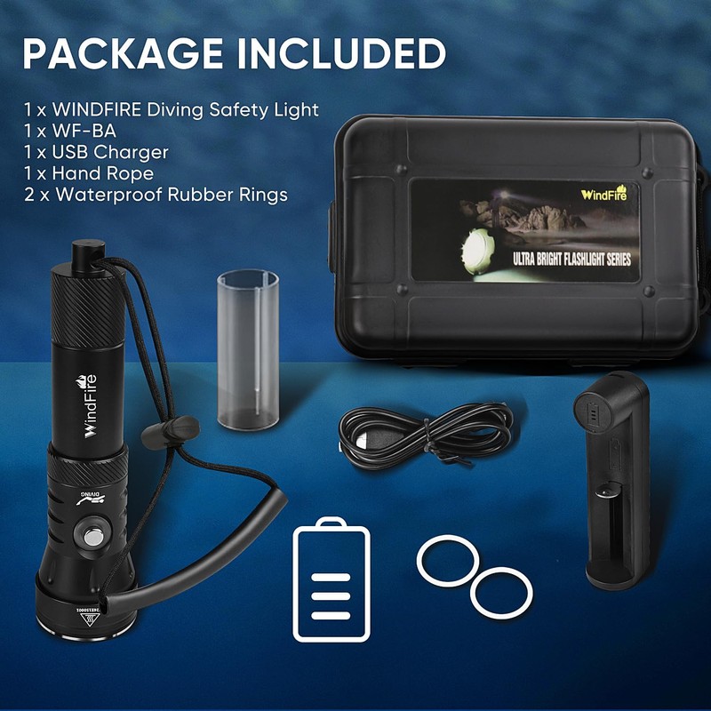 WINDFIRE High-Power Dive Lights Scuba Diving Flashlight – IPX8 Waterproof