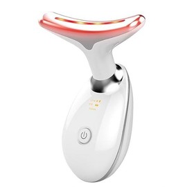 3-Color LED Skin Beauty and Facial Massage Device for Face and Neck Care, Vibration Neck Relaxation Skin Tool, Rechargeable - Color: White