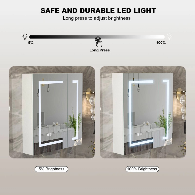 Mepplzian Large LED Bathroom Mirror Cabinet Touch Switch 3 Colors