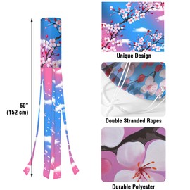 WIRESTER 60 Inch Windsock Durable Outdoor Hanging Flag for Home Farmhouse Yard Garden Patio Decoration - Pink Cherry Blossoms