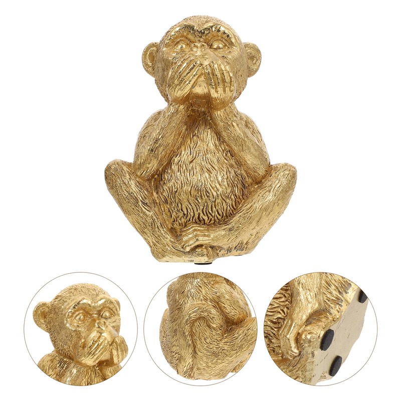 HOMSFOU Resin Three Wise Monkeys Figurine Speak No Evil Monkey