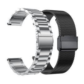 EANWireless Compatible with Garmin Vivoactive 5/Vivoactive 3 Replacement Strap Band，Milanese and Stainless Steel Metal Strap for Garmin Venu Sq 20mm/Forerunner 245 Music Smartwatch, Black+Silver