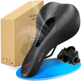 TECHCYC Bicycle Saddle Double Layer Memory Foam, City Bike Saddles, Soft and Supportive, Bicycle Saddle for City Bikes with Comfortable 3 Zone Concept, Bicycle Saddle Men and Women (Mountain Bike)