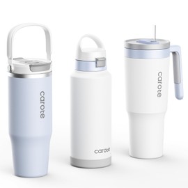 CAROTE Tumbler Set 3pcs 40oz,32oz,32oz, Stainless Steel Vacuum with Handle, Insulated Coffee Tumbler, Double Wall Water Bottle with Lid and Straw, Dishwasher Safe, BPA-Free, Blue