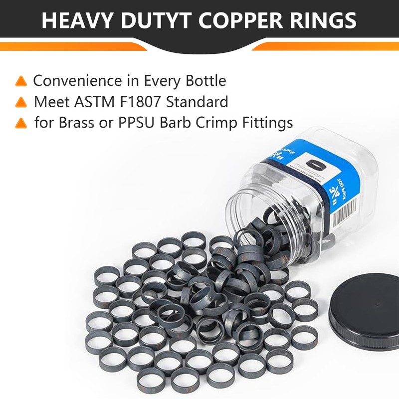 50 Pieces HeSun 3/4-Inch Bottled PEX Copper Ring, PEX-B Crimp